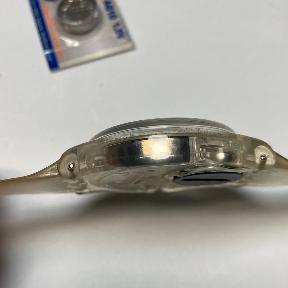 Swatch GZ159 jelly skeleton piano, clear strap and case, new battery, Y2K